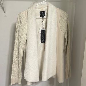 NWT Dolce Cabo faux suede & fur knit cardigan